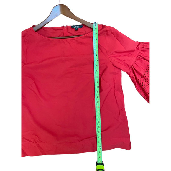 Lauren Ralph Lauren Red Top Laser Cut Bell Sleeves Large - Picture 8 of 8